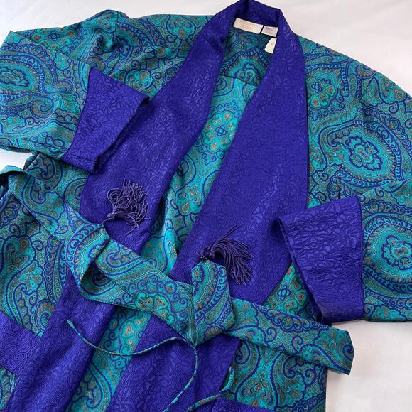 Victoria’s Secret Vintage Teal & Purple Paisley Bathrobe Gold Tag NWT Size Small - Picture 6 of 7